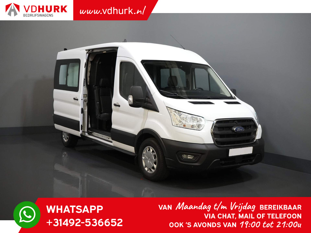 Ford Transit Bestelbus 2.0 TDCI 130 pk L3H2 DC Dubbel Cabine 7 Pers. / Adapt. Cruise/ Riem V.V./ CarPlay/ PDC/ Navi/ Camera/ Airco/ Trekhaak 7