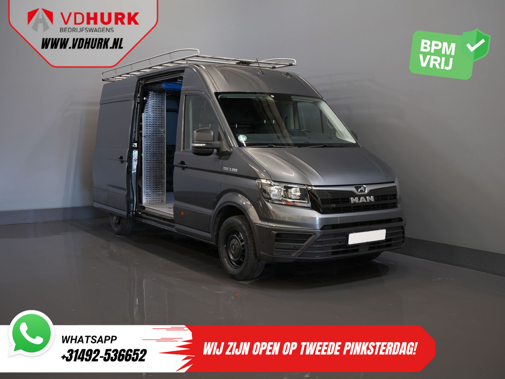 MAN TGE Bestelbus 35 2.0 180 pk DSG Aut. L3H3 BPM VRIJ! Inrichting/ Imperiaal + Ladder/ Tachograaf/ Navi/ Gev.stoel/ CarPlay/ Camera/ PDC/ Cruise/ 8