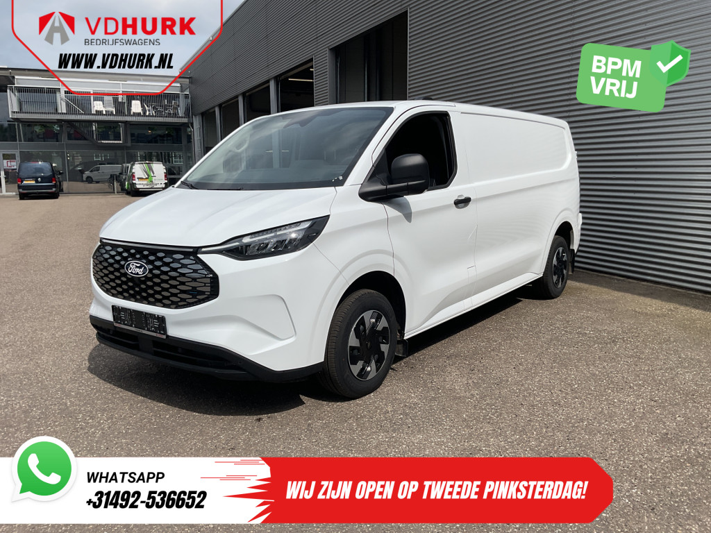 Ford E-Transit Custom Bestelbus L2 330 km WLTP LED/ Standkachel/ Stoelverw./ Snellader/ 2.3t Trekverm./ Carplay/ Climate/ Camera/ PDC/ Cruise 7