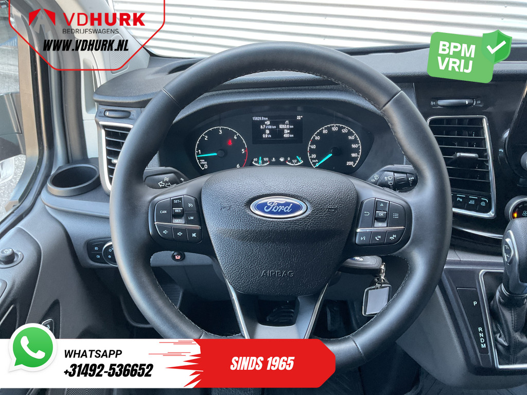 Ford Transit Custom Bestelbus 2.0 TDCI 130 pk Aut. L2 DC Dubbel Cabine 2xSchuifdeur/ NL Auto/ Carplay/ Leder/ Stoelverw./ Navi/ Cruise/ Camera/ Airco/ Dakdrag 15