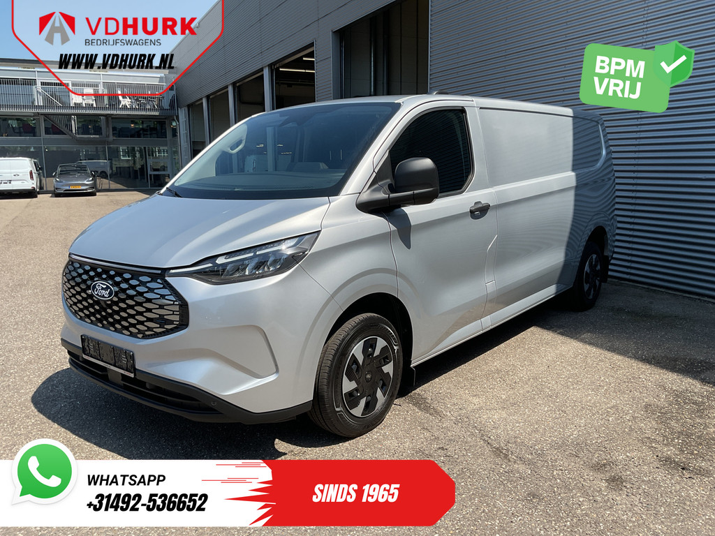 Ford E-Transit Custom Bestelbus L2 65 kWh 330 km WLTP Garantie t/m 05-'29/ LED/ Snellader/ Standkachel/ Stoelverw./ Stuurverw./ Carplay/ Camera/ PDC/ Climate/ C 7
